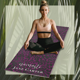Tapis De Yoga Namaste Personnaliser Élégant Léopard Noir Rose
