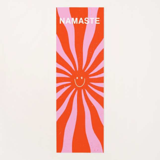 Tapis De Yoga Namaste Retro Sun Abstrait Orange Rose  (Devant)