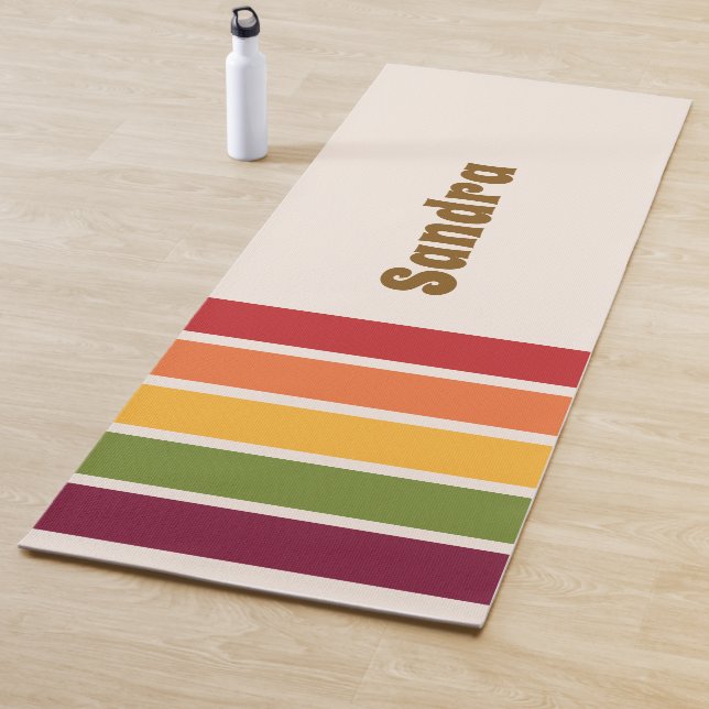 Tapis De Yoga Name, 70s Retro Colors Stripe Panels (En situation)