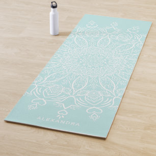 Tapis De Yoga Neo Mint et Blanc Personnalisé Boho Mandala