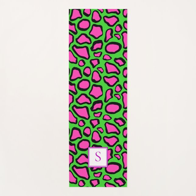 Tapis De Yoga Neon Frog Green Purple Monogramme Personnalisé (Devant)