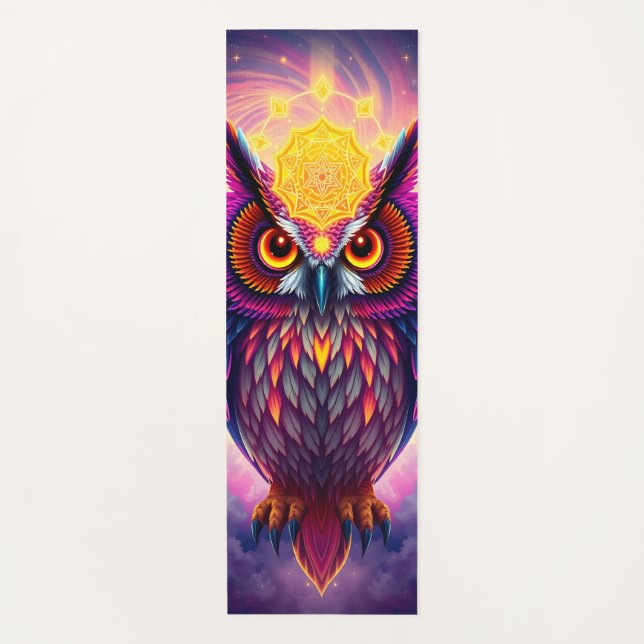 Tapis De Yoga Neon Owl Portrait: Psychedelic Swirl Art (Devant)