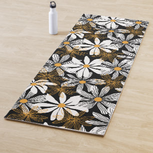 Tapis De Yoga Noir, Blanc, Jaune Élégant Faisy Abstrait