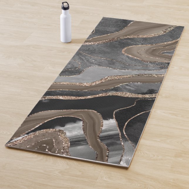 Tapis De Yoga Noir Brown marbre Agate or Parties scintillant Gla (En situation)