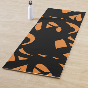 Tapis de yoga noir et orange d'art contemporain