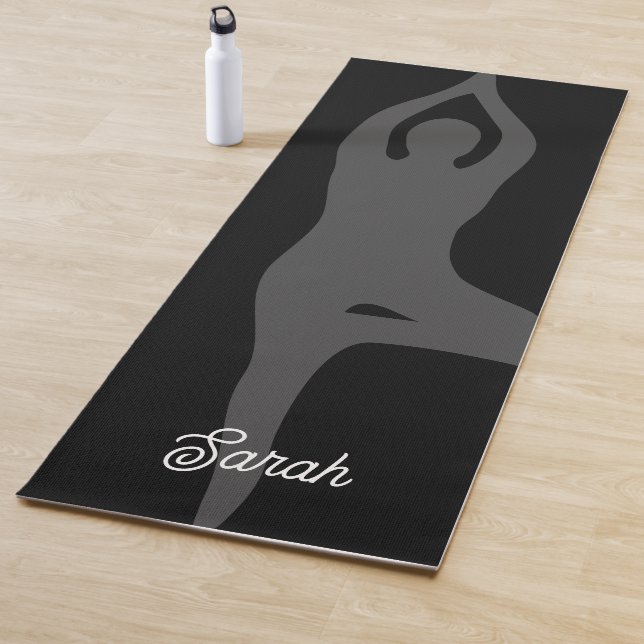 Tapis de yoga noir personnalisé avec silhouette de (En situation)