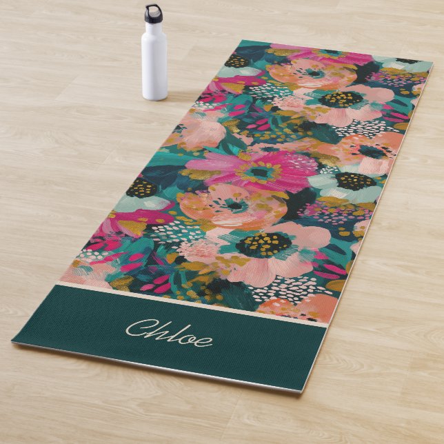 Tapis De Yoga Nom aquarelle florale  (En situation)