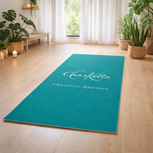 Tapis De Yoga Nom avec monogramme vert cyan (Créateur téléchargé)