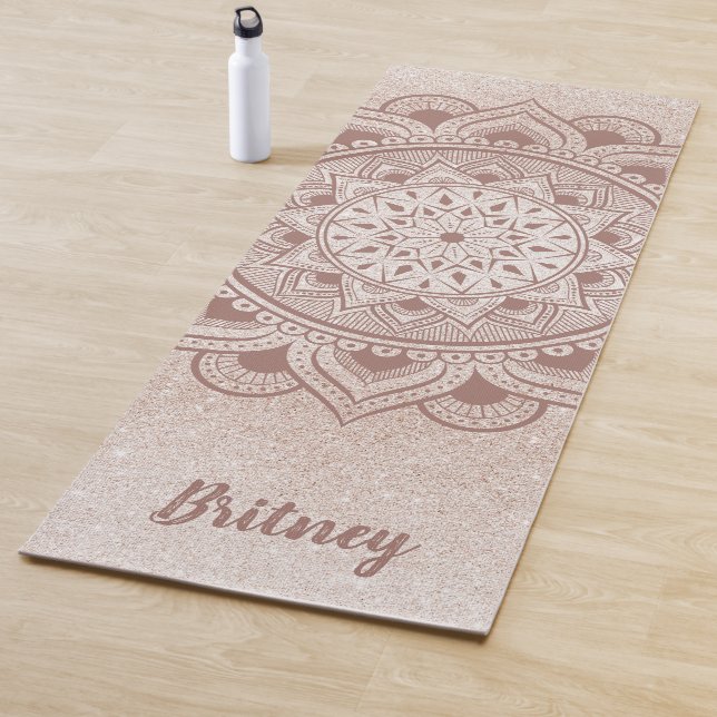 Tapis De Yoga Nom Customisé Feminine Chic Rose Gold Mandala (En situation)