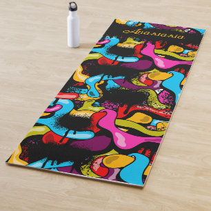 Tapis De Yoga Nom d'art de rue hip hop graffiti néon coloré