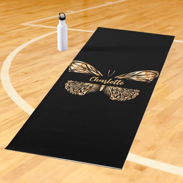 Tapis De Yoga nom de papillon en or noir (Créateur téléchargé)