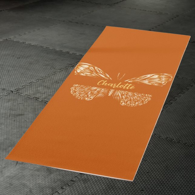 Tapis De Yoga nom de papillon en or orange brûlé (Créateur téléchargé)