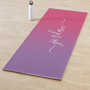 Tapis De Yoga Nom de script blanc dégradé de rose à violet minim