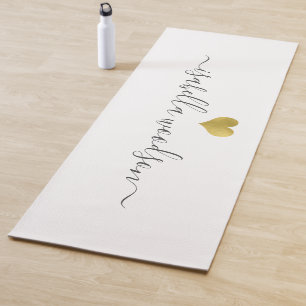 Tapis De Yoga Nom de script Cœur Doré Moderne