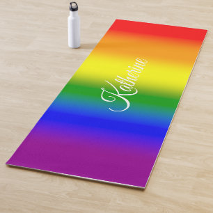 Tapis De Yoga Nom de script dégradé arc-en-ciel tendance
