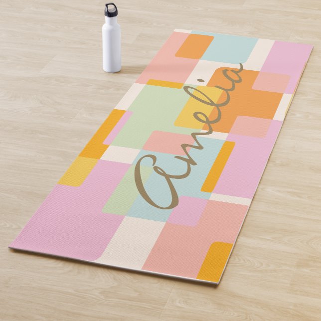 Tapis De Yoga Nom de script pastel géométrique moderne personnal (En situation)
