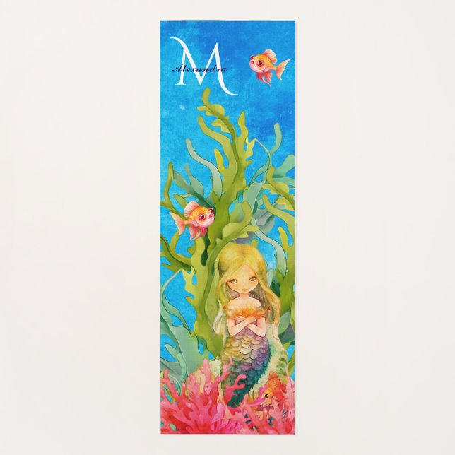 Tapis De Yoga Nom du monogramme bleu turquoise Mermaid (Devant)