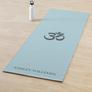 Tapis De Yoga Nom élégant Monogramme Om Symbole Bleu brillant