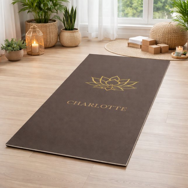 Tapis De Yoga nom fleur de lotus doré marron (Créateur téléchargé)
