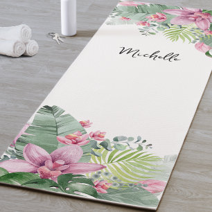 Tapis De Yoga Nom floral rose personnalisé