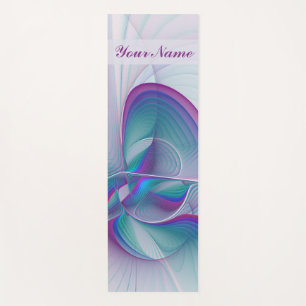 Tapis De Yoga Nom fractal Abstrait rose bleu turquoise