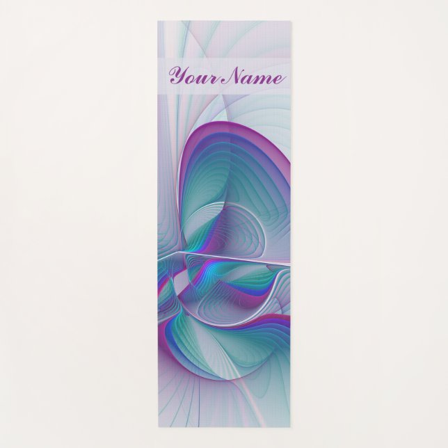 Tapis De Yoga Nom fractal Abstrait rose bleu turquoise (Devant)