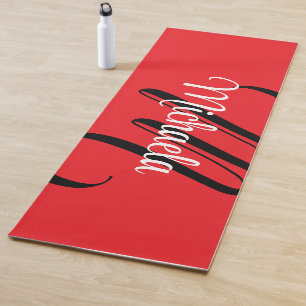 Tapis De Yoga Nom initial minimaliste moderne monogramme rouge