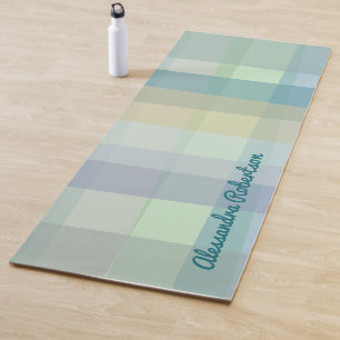 Tapis De Yoga Nom Monogram Pastel Plaid Turquoise Green Tartan