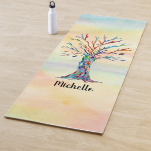 Tapis De Yoga Nom Monogramme Arborescence arc-en-ciel