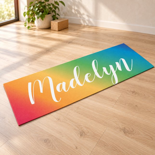 Tapis De Yoga Nom Monogramme Script Spectrum Arc-en-ciel (Créateur téléchargé)