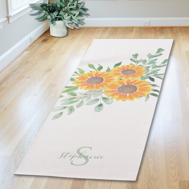 Tapis De Yoga Nom Monogramme Tournesol (Créateur téléchargé)
