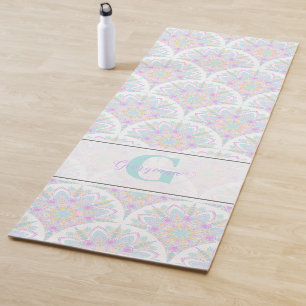 Tapis De Yoga Nom personnalisé Art Déco Pastel Arc-en-ciel Flora