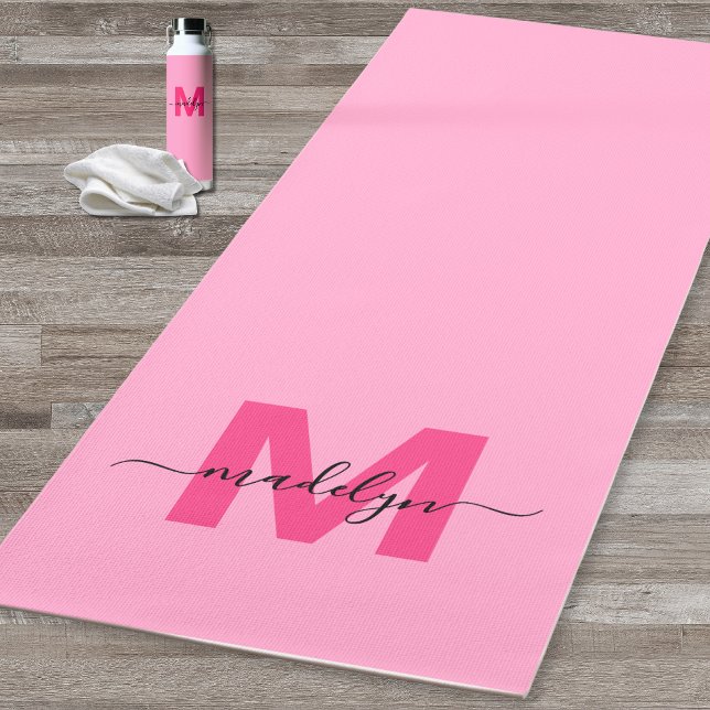 Tapis De Yoga Nom personnalisé avec monogramme girly rose vif (Custom Girly Monogram Name Hot Pink Yoga Mat )