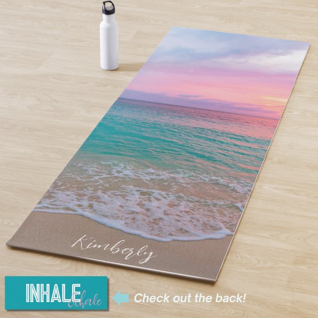 Tapis De Yoga Nom personnalisé Belle plage de coucher de soleil (Créateur téléchargé)