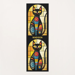 Tapis De Yoga Nom personnalisé Chat en Verre Faux Coloré