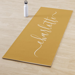 Tapis De Yoga Nom personnalisé Chic Calligraphie Moutarde Jaune 
