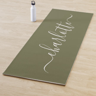 Tapis De Yoga Nom personnalisé Chic Calligraphie Olive Green