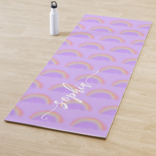 Tapis De Yoga Nom personnalisé en écriture aquarelle arc-en-ciel