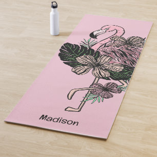 Tapis De Yoga Nom personnalisé et couleur Flamant rose rose