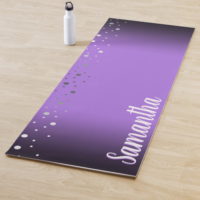 Tapis De Yoga Nom personnalisé Faux Silver Confetti (En situation)