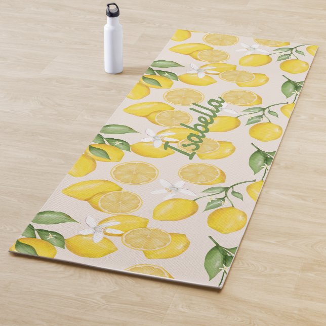 Tapis De Yoga Nom personnalisé Fruit de citron jaune Motif Yoga  (En situation)