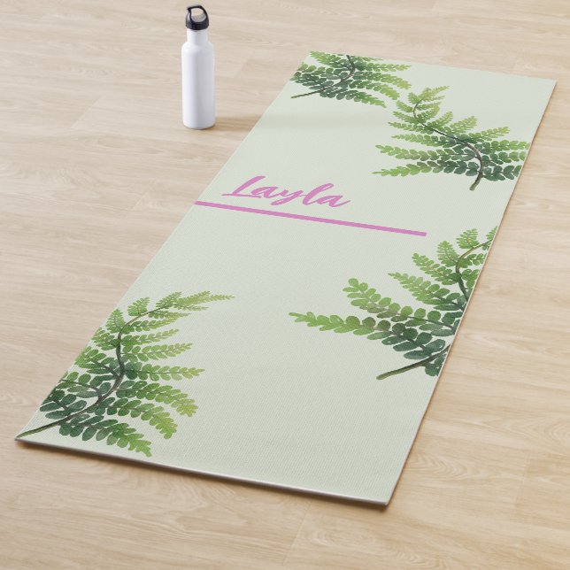 Tapis De Yoga Nom personnalisé Green Jungle Feuilles naturels Yo (En situation)