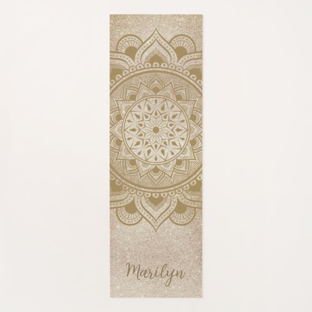 Tapis De Yoga Nom personnalisé Mandala Om Gold Parties scintilla (Devant)