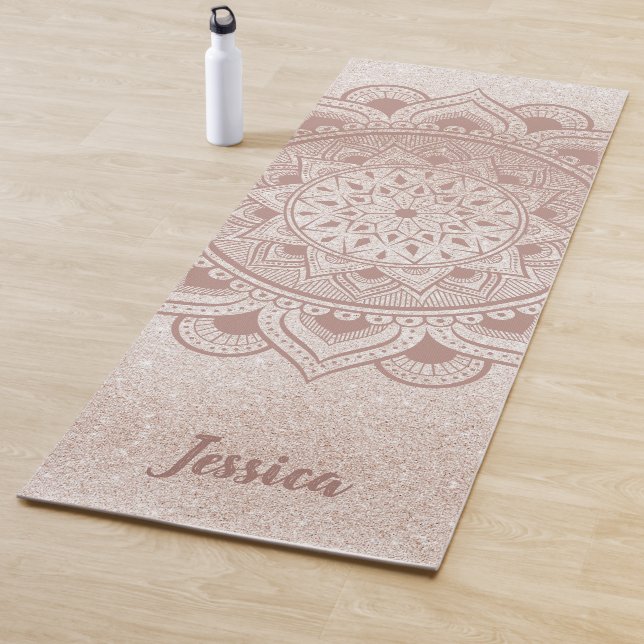 Tapis De Yoga Nom personnalisé Mandala Om Rose Gold Parties scin (En situation)