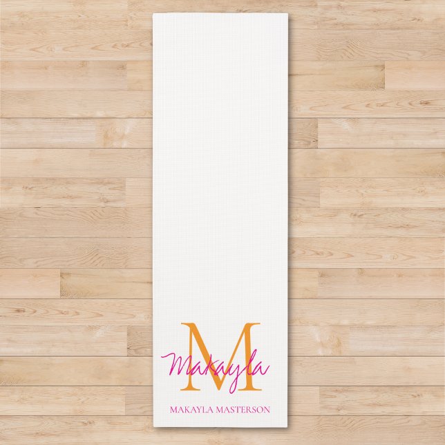 Tapis De Yoga Nom personnalisé Monogramme rose Script  (Créateur téléchargé)