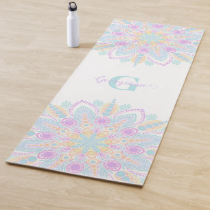 Tapis De Yoga Nom personnalisé Pastel Rainbow Floral Sundae Mand