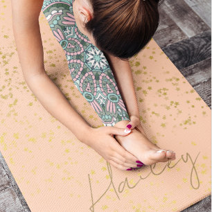 Tapis De Yoga Nom personnalisé Peach Fuzz Gold Star Motif