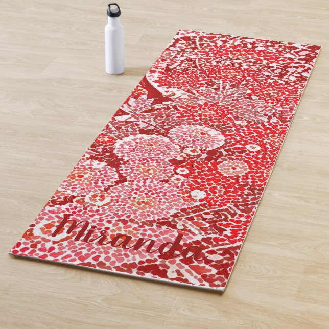 Tapis De Yoga Nom personnalisé Red Daisy Floral Aquarelle Art (En situation)