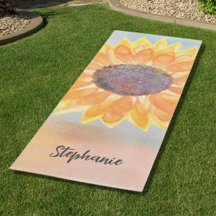 Tapis De Yoga Nom personnalisé tournesol aquarelle 