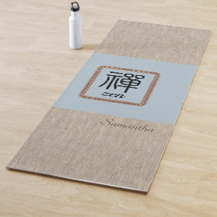 Tapis De Yoga Nom personnalisé Zen bleu brun burlap imprimer yog